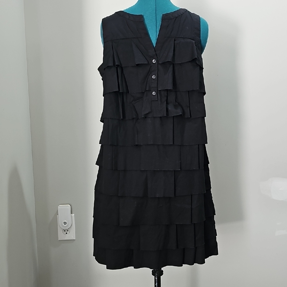 Chico's Sz 1 Black Ruffled Tiered Mini Dress